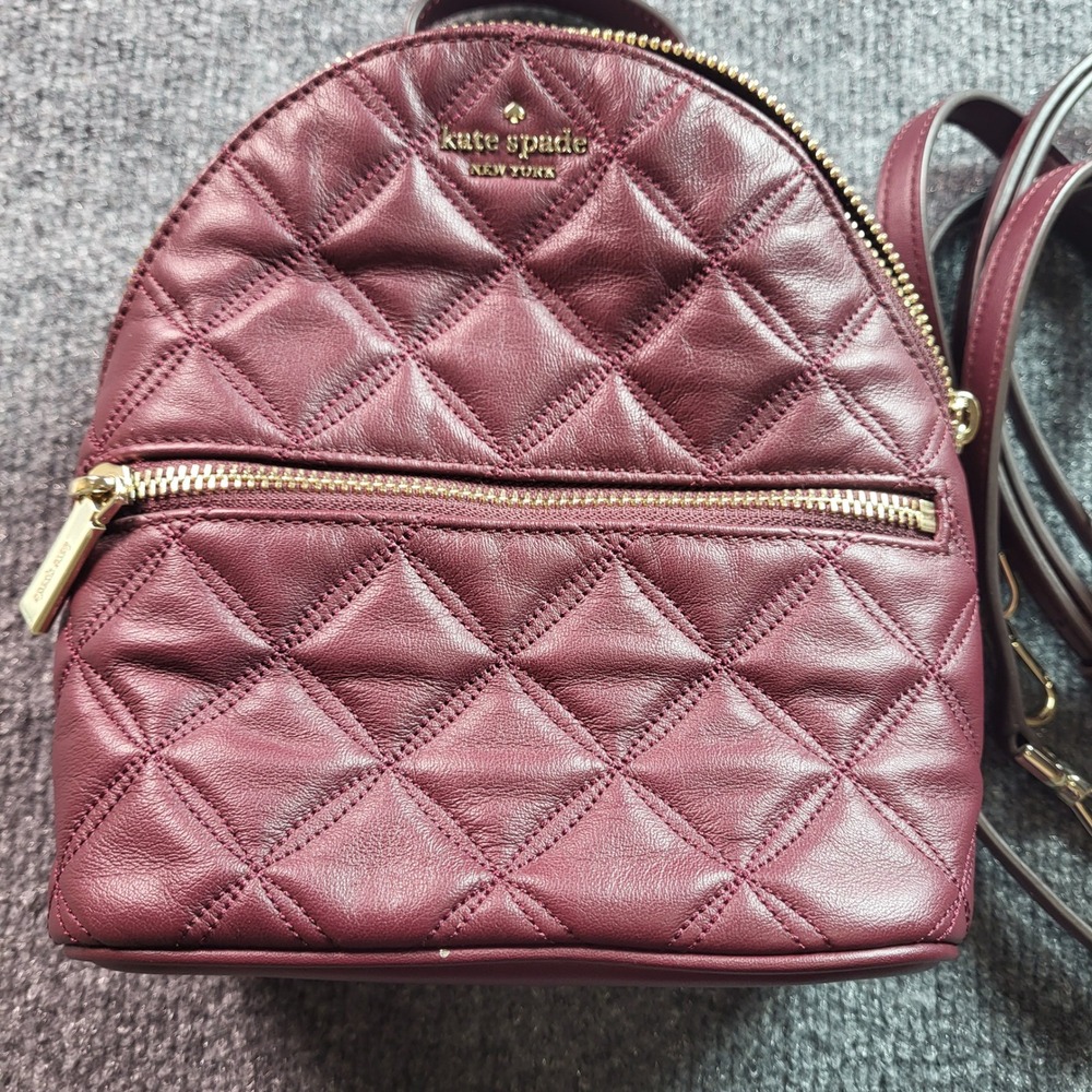 Kate Spade Natalia Mini Convertible Backpack Cherrywood Quilted Leather - Picture 2 of 13